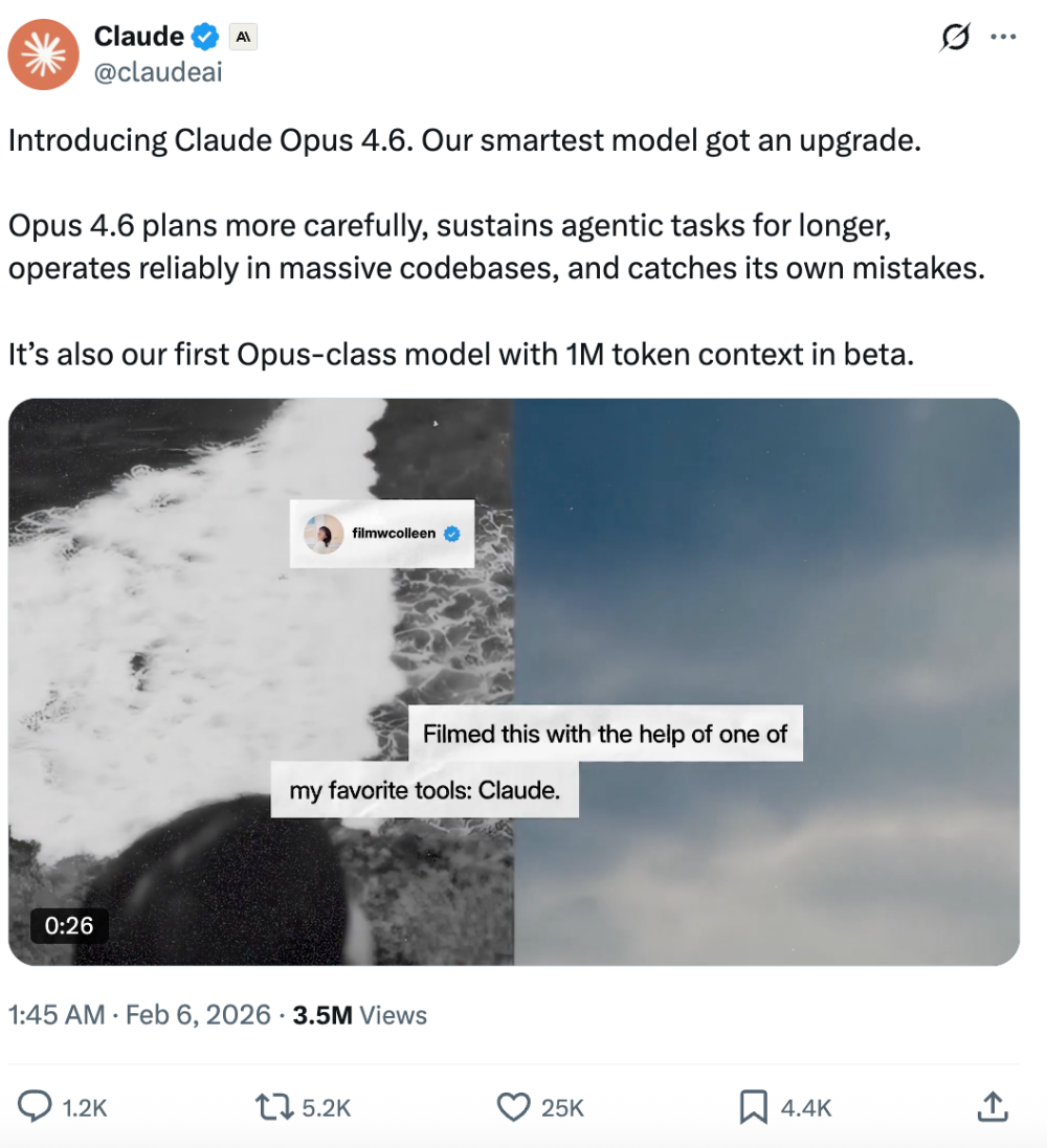 Claude Opus 4.6 长上下文能力示意